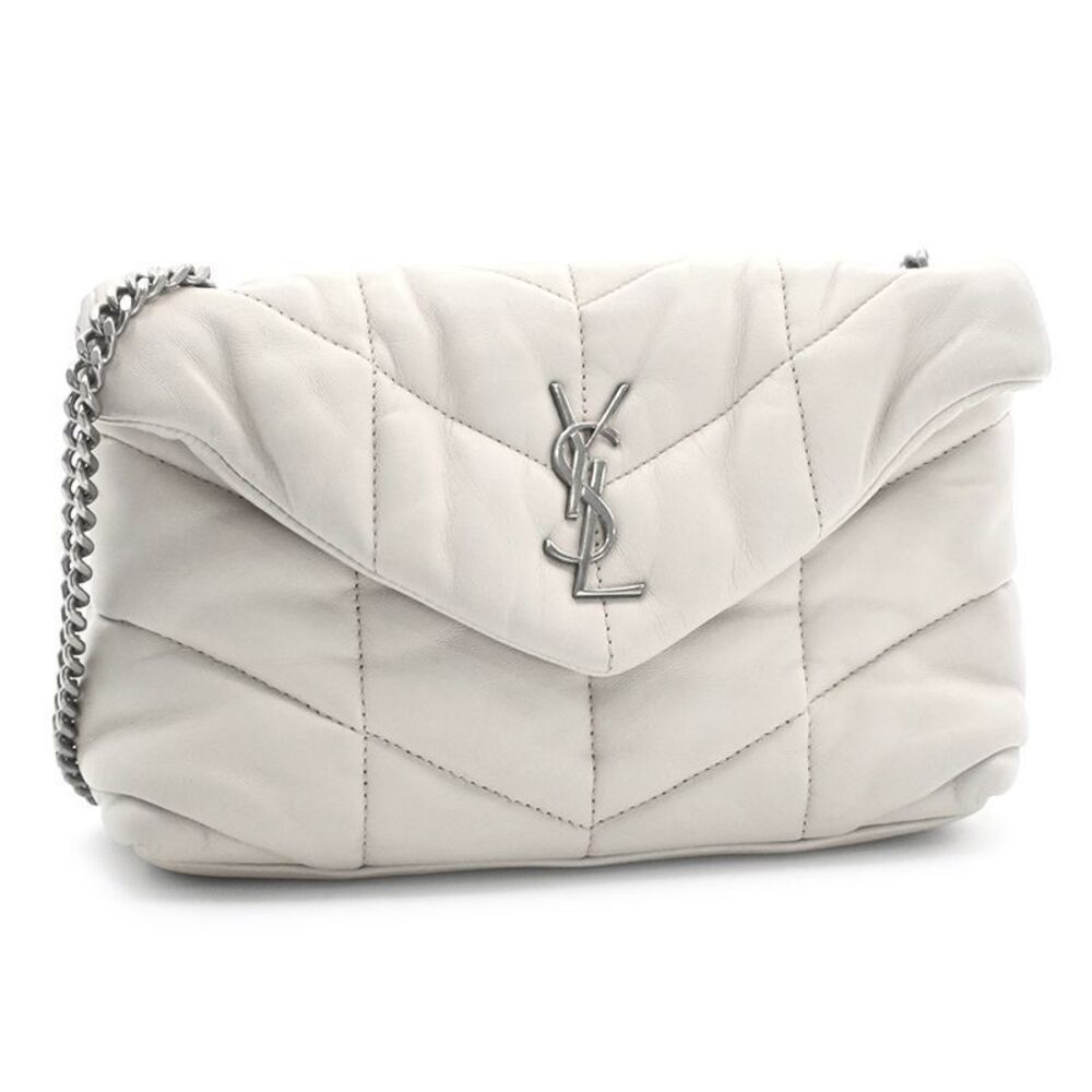 Saint Laurent Loulou Lambskin Chain Crossbody Bag Ivory White